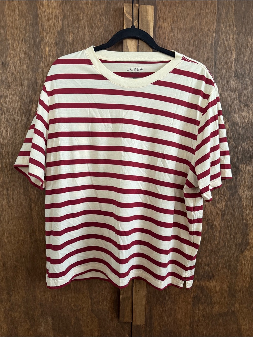J. Crew Cream and Burgundy Striped Short Sleeve Tee